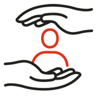 icon of two hands holding an outline of a person