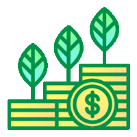icon of coin stacks growing with leaves sprouting from the top