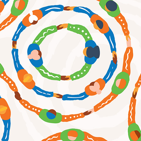 Indigenous artwork showing circles of people holding hands